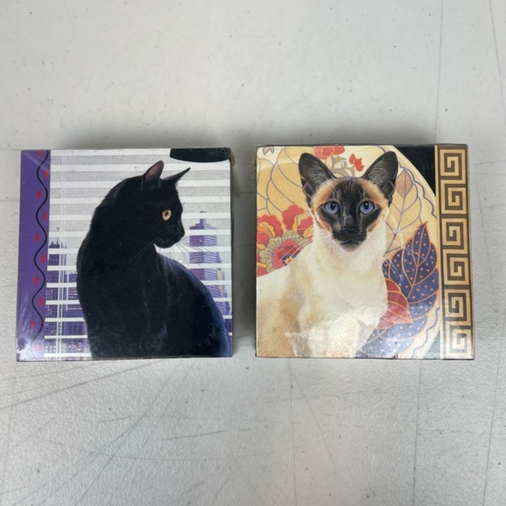 Vintage Cat Notepad Memo Cube Box 4x4 Lot Of 2 Sophisticats By Dakin 1993 New‎